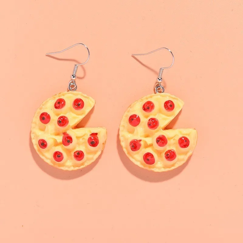 1 Pair Small Fresh Creative Cute Personality Simulation Fruit Apple Pizza Resin Earrings Jewelry