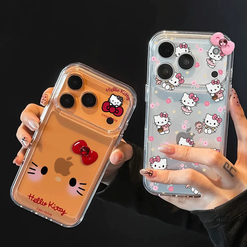 حافظة هاتف هالو كيتي ثلاثية الأبعاد لهاتف آيفون 17 16 برو ماكس 17 اير 16e 15 14 12 13 11 برو ماكس X 16 بلس 13 غطاء صغير شفاف