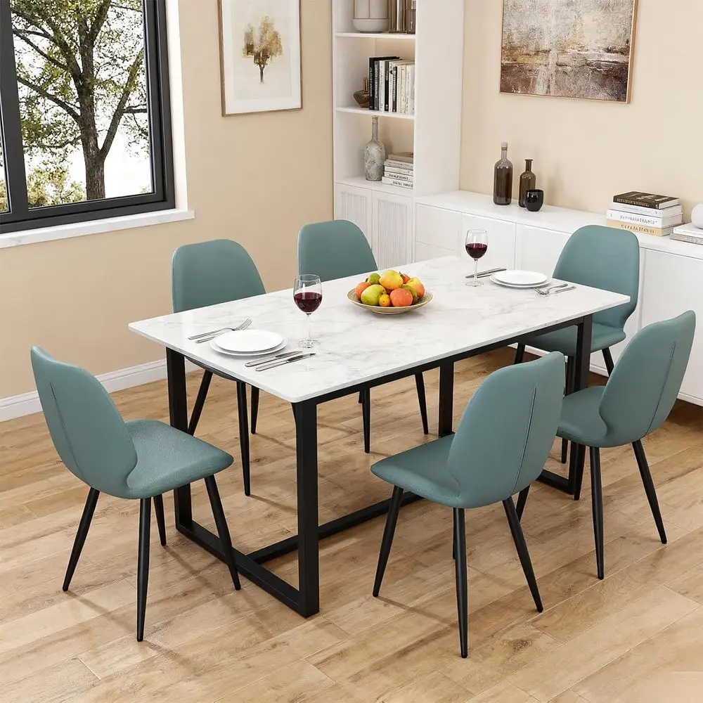 

Mid-Century Modern Upholstered Dining Chairs Set of 6 with Metal Legs for Comfortable Kitchen or Living Room Use, Green