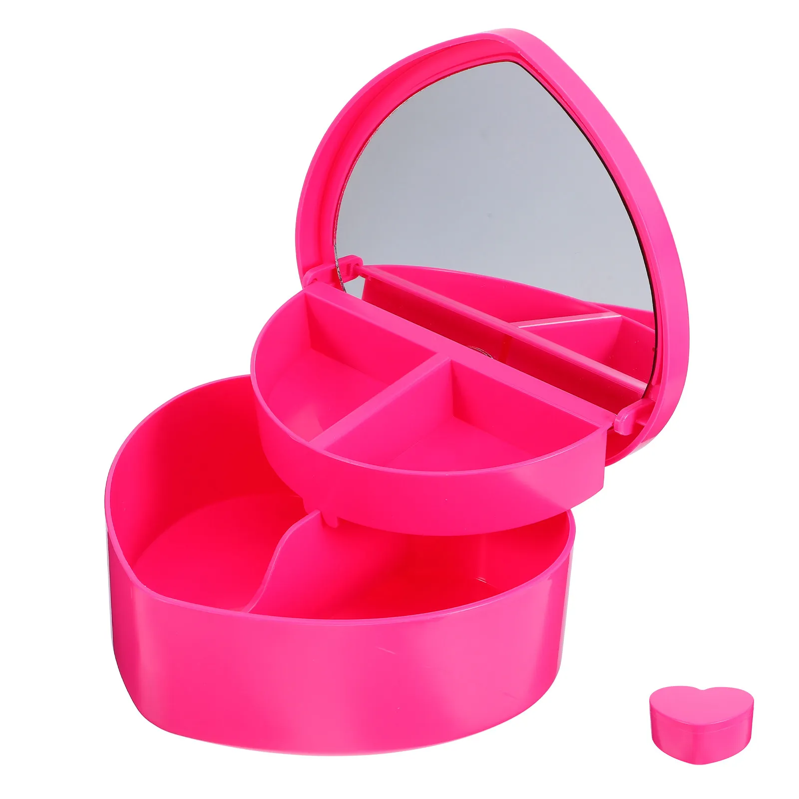 

Двухслойная шкатулка для украшений в форме сердца для маленьких девочек, портативное зеркало для макияжа, органайзер для украшений, футляр для сережек и браслетов