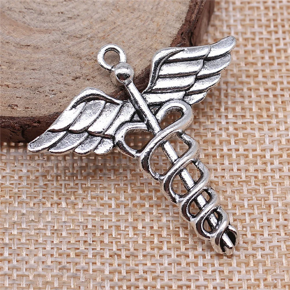 IFOCUS 10pcs/Lot Caduceus Medical Symbol Charms For DIY Jewelry Making Zinc Alloy 40x40mm/1.57x1.57inch