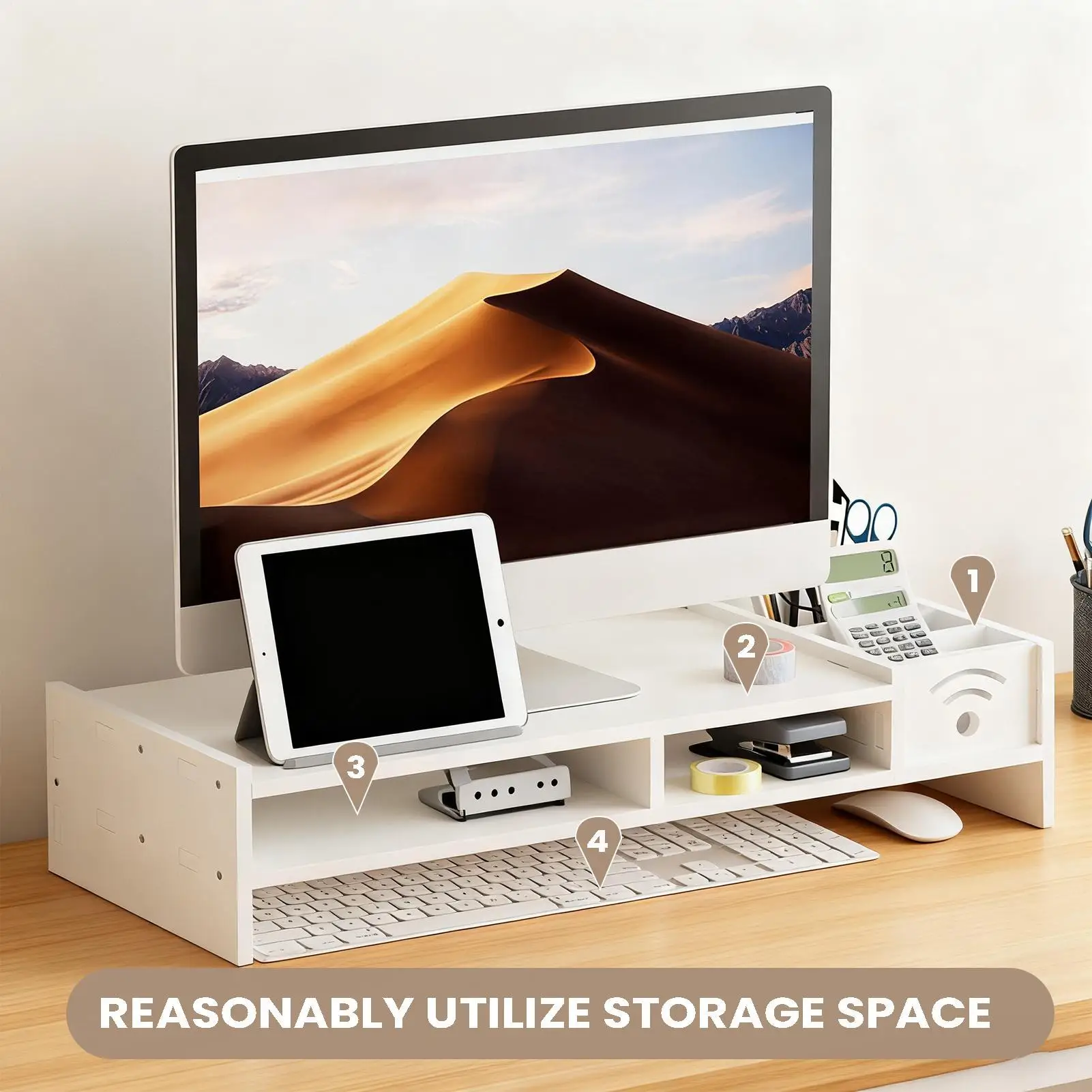 Подставка для компьютерного монитора для стола, 2-уровневая настольная полка, подставка для монитора высотой 4,3 дюйма с органайзером для хранения для домашнего ноутбука, ПК, ТВ