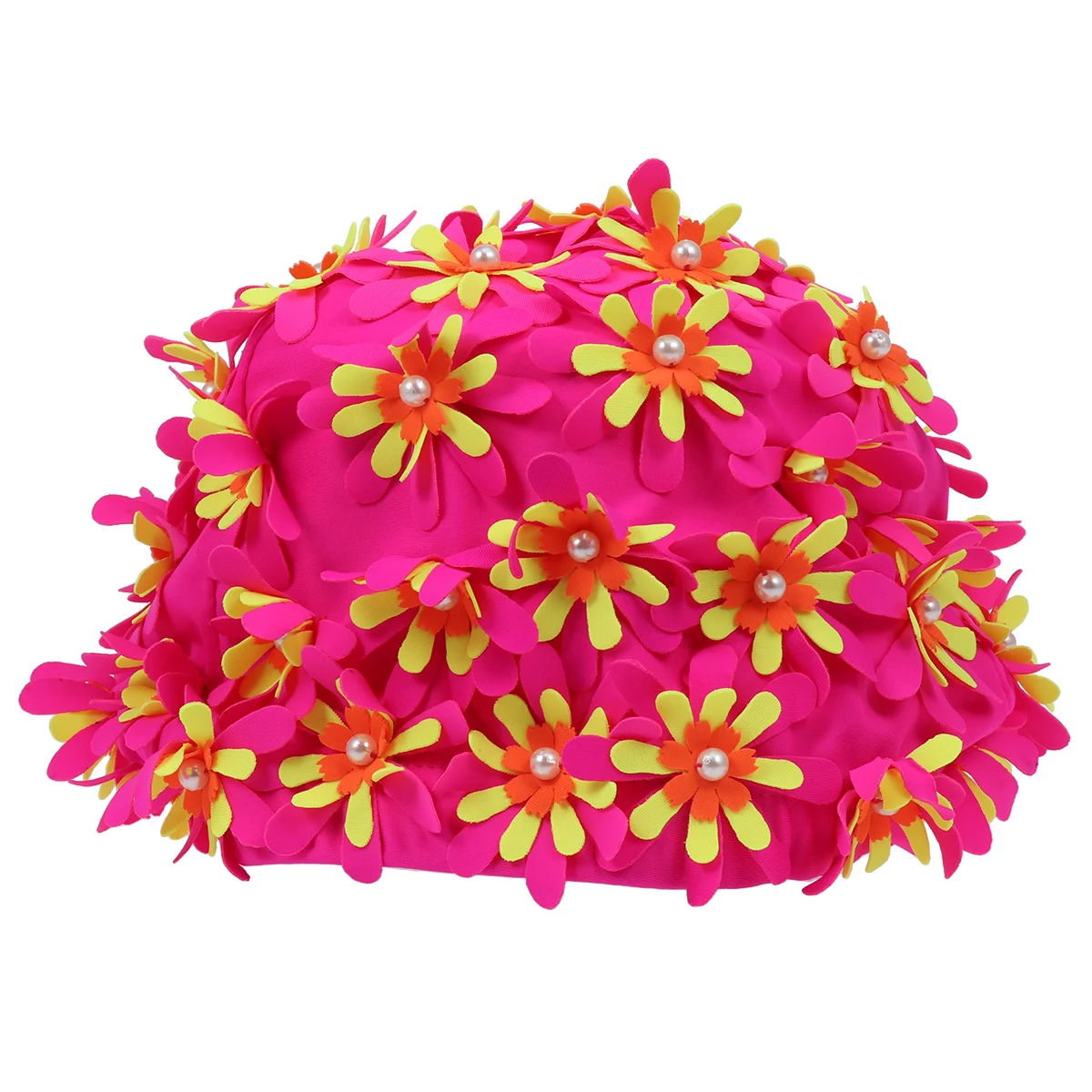 

Women Swimming Women Swimming Cap 3D Flower Design Pearl Decor Bright Color Pool Beach Bathing Cap Adult Free Size Pink