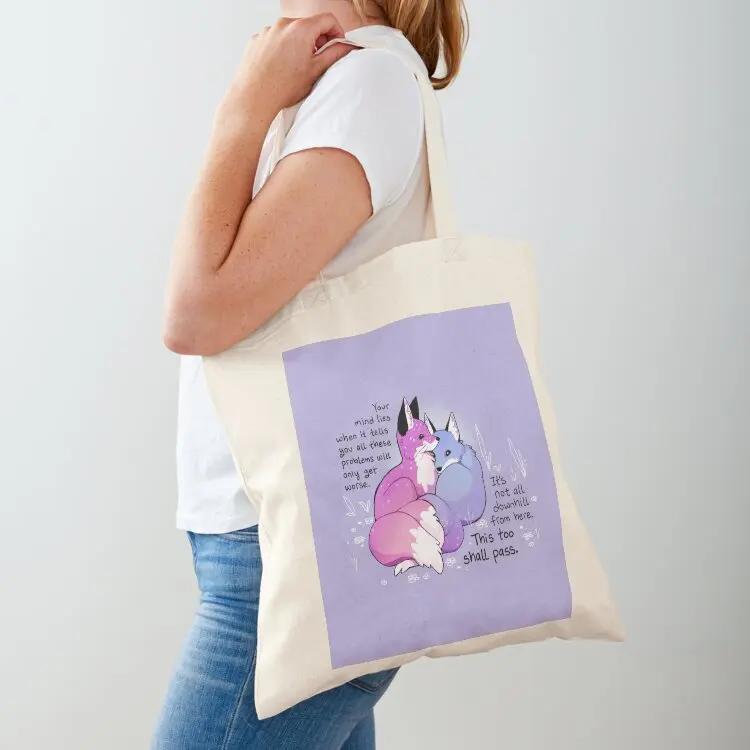 

It's Not All Downhill From Here Cuddly Kitsune Foxes Tote Bag shopping trolley bag female bag custom canvas shoping