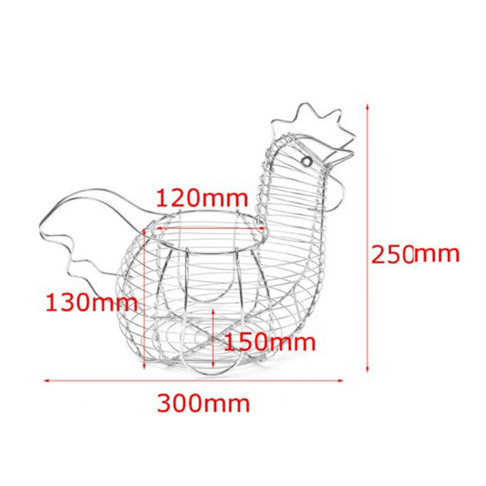 

Chicken Shaped Chrome Plated Metal Wire Fruit Vegetable Storage Basket for Kitchen Or Living Room Decor Refrigerator Egg