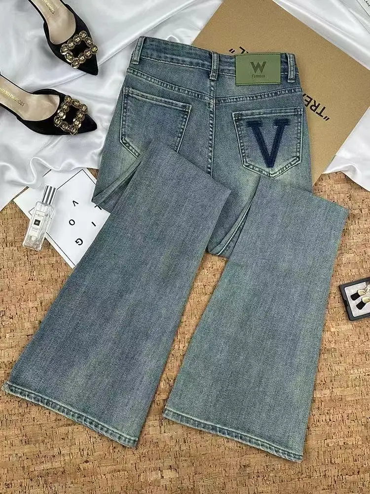 جينز جميل عالي الجودة للنساء بمزاج ربيعي عالي الخصر للتخسيس متعدد الاستخدامات سروال غير رسمي للمكتب للسيدات من قماش الدنيم