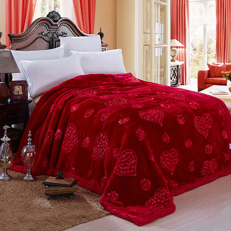 Double Layer Raschel Blankets For Beds Winter Soft Warm Fluffy Faux Fur Mink Blankets Home Wedding Decoration Blankets