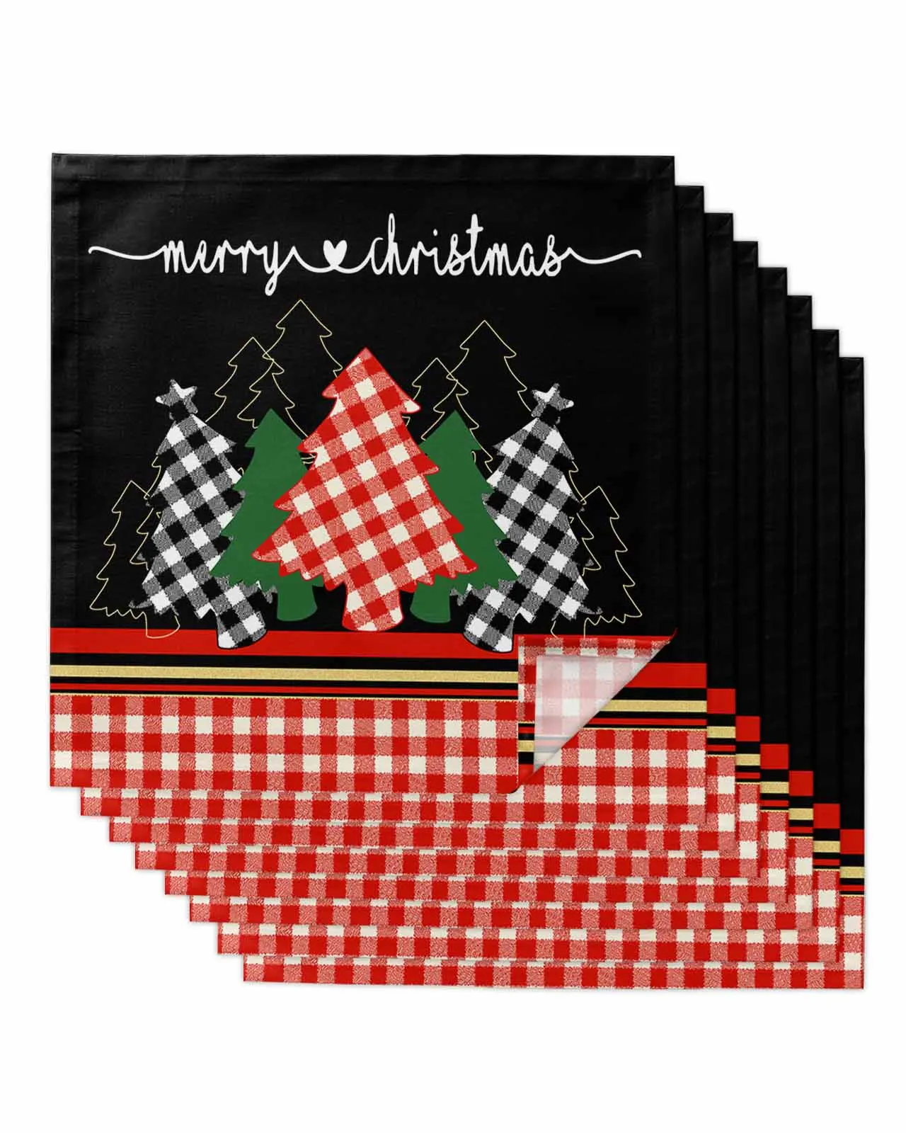 4pcs Christmas Tree Grid Lines Hand Drawn Square 50cm Table Napkin Wedding Decoration Table Cloth Kitchen