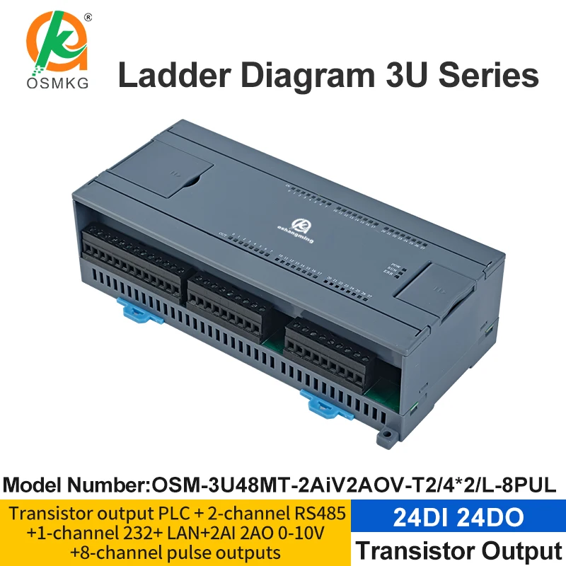 oshangming 24 Input 24 Transistor PLC Analog Input Output 8 Pulse RS485 RS232 Lan Modbus Rtu/TCP ladder Diagram PLC Controller