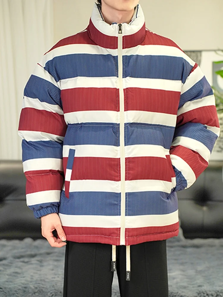 

Tee-Color Stripe Cotton Jaet Men's ort Warm Windproof Winter Casual Faion Small Design Sense Bread Clothes