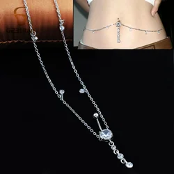 CZ Zircon Dangle Belly Button Rings With Chain 14G Surgical Steel Titanium Barbell Navel Piercing Women Belly Dance Body Jewelry