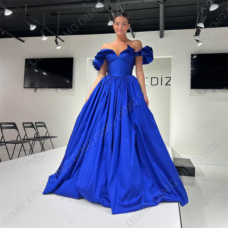 OIMG Royal Blue A Line Sweetheaart Evening Dresses Off Shoulder Long Custom Prom Gowns Elegant Formal Party Dress Vestidos 2023