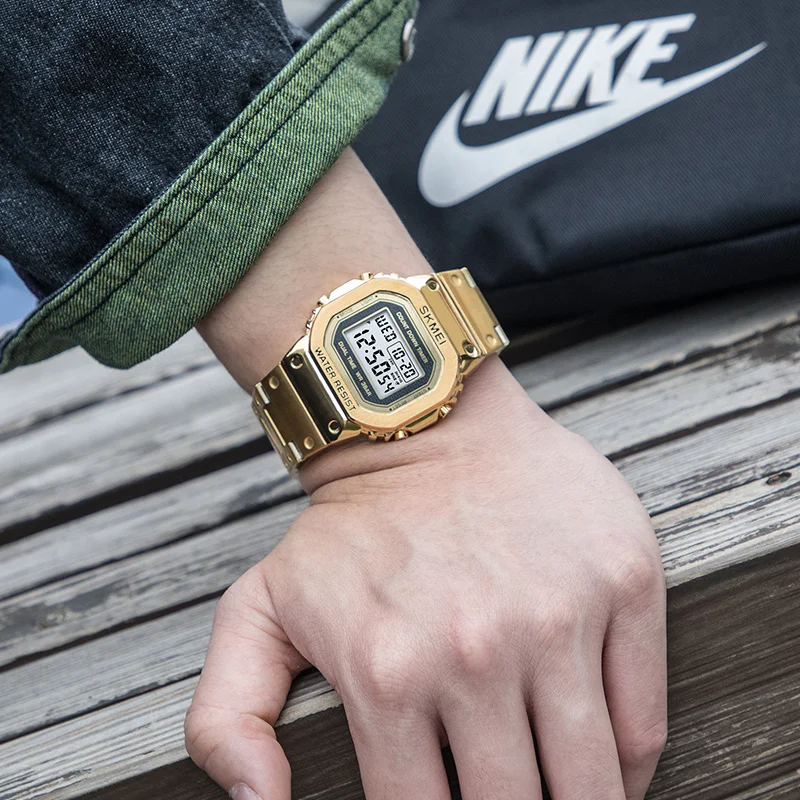 ساعة يد رقمية SKMEI-Men مقاومة للماء من الفولاذ بالكامل ، ساعة رياضية ، ساعة منبه مقاومة للصدأ ، ساعة منبه مقاومة للصدأ ،