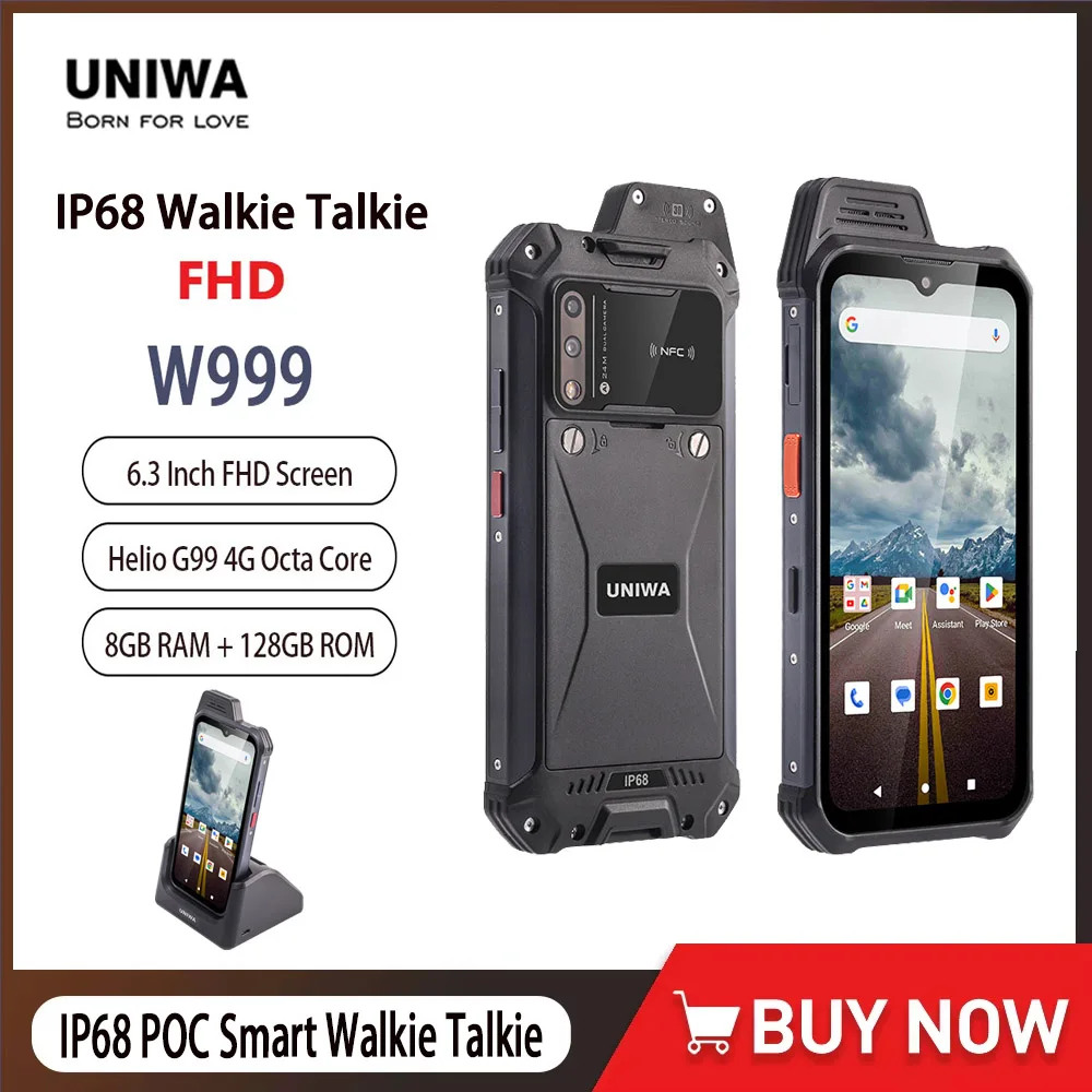 هاتف UNIWA W999 الذكي المقاوم للصدمات، مقاوم للماء بمعيار IP68، مزود بجهاز اتصال لاسلكي ذكي، معالج Helio G99، ذاكرة 8GB+128GB، شاشة 6.3 بوصة بدقة FHD، بطارية 5000 مللي أمبير، نظام تشغيل أندرويد 13.