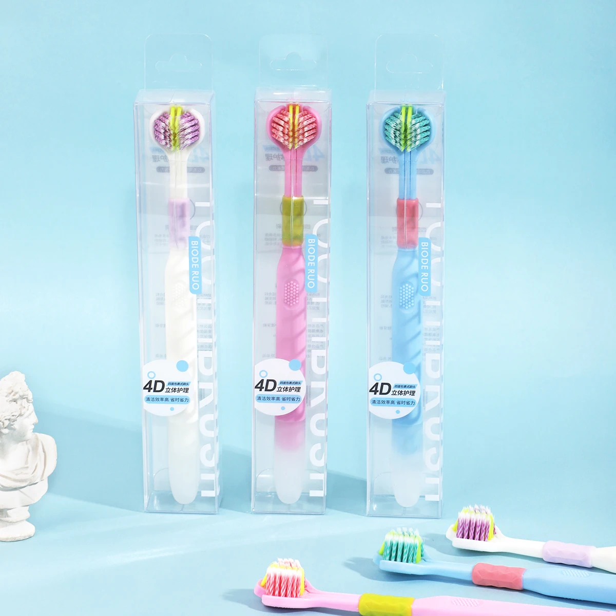 

1 шт. 4D стерео зубная щетка, мягкая зубная щетка, удобная нескользящая ручка щетки, нежная чистка, уход за полостью рта и удобство переноски.