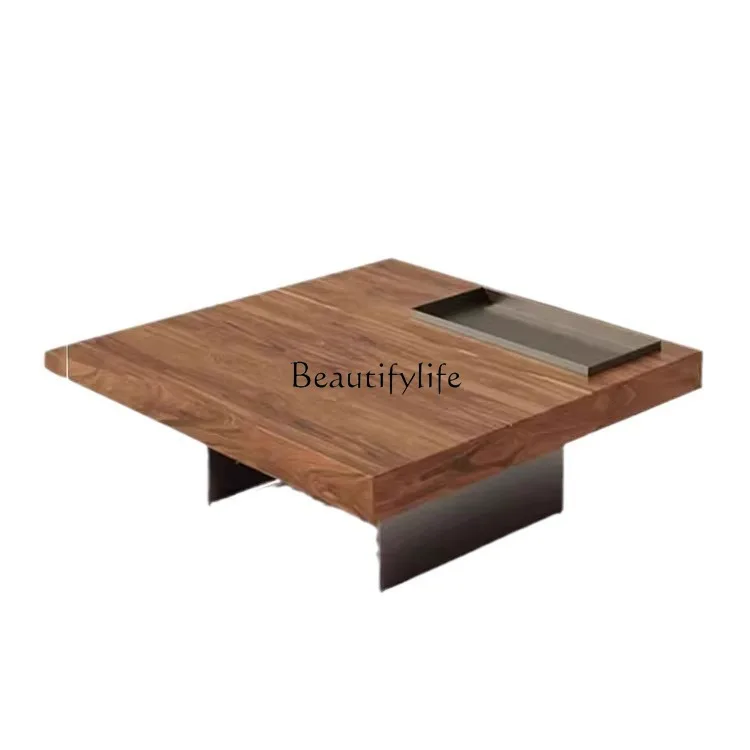

Retro walnut wood grain antique square coffee table solid wood high-end belt storage box