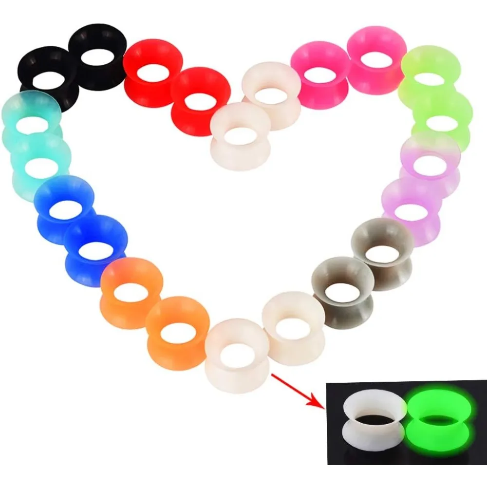 22pcs Colorful Silicone Gauges Plugs Double Flared Flexible Tunnels Ear Skin Stretcher Kit Piercing 6mm-20mm