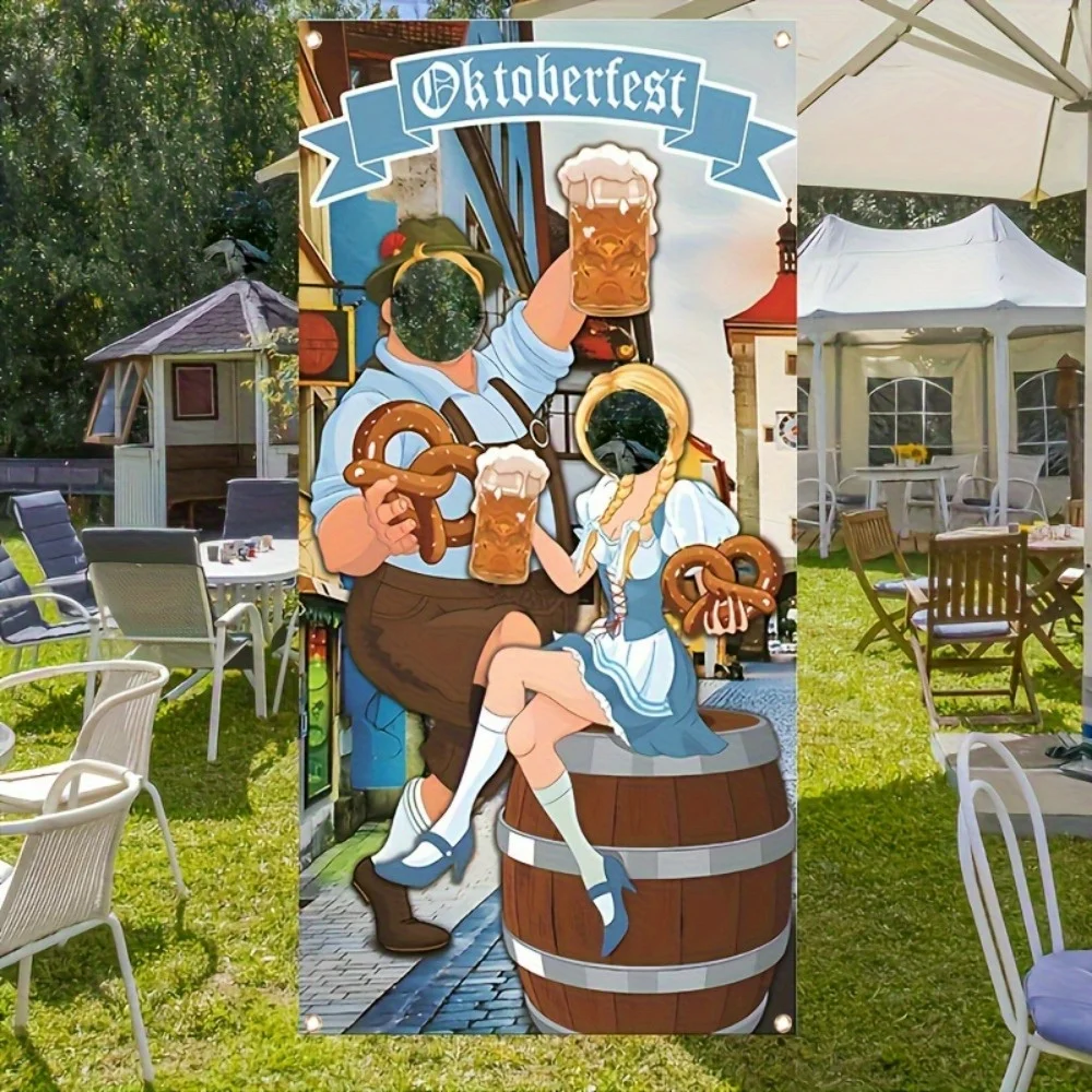 1 pancarta para fiesta de celebración de Oktoberfest, escena tradicional alemana del Festival con copa de cerveza y diseño Pretzel, 1 ud.