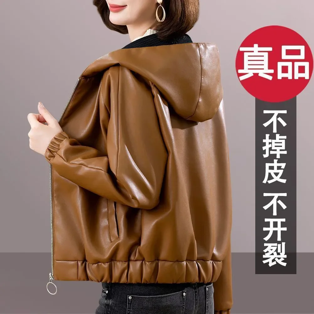 シックカジュアルレザージャケット アウター レディース 2025 新作 秋冬 ファー ワンピース ルーズ スリミング ショートレザージャケット トップス