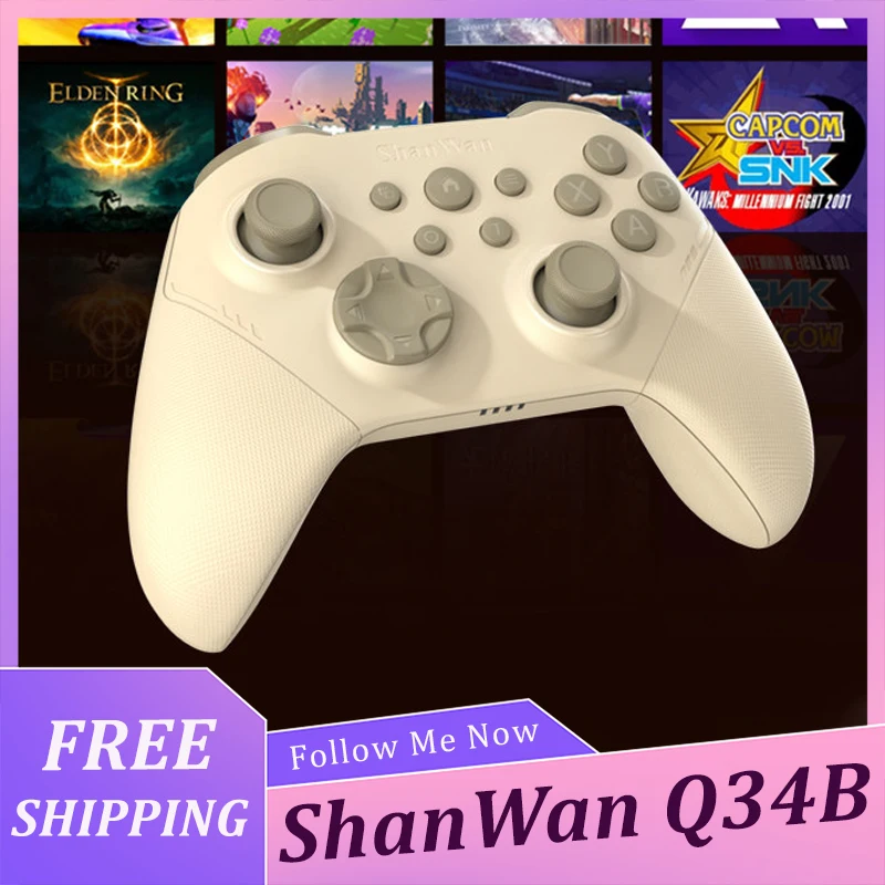 ShanWan Q34B Wireless Bluetooth Gaming Controller 3 Mode Switch Multi Platform Compatible For Switch Pc 6 Axis Gyro Dual Motor