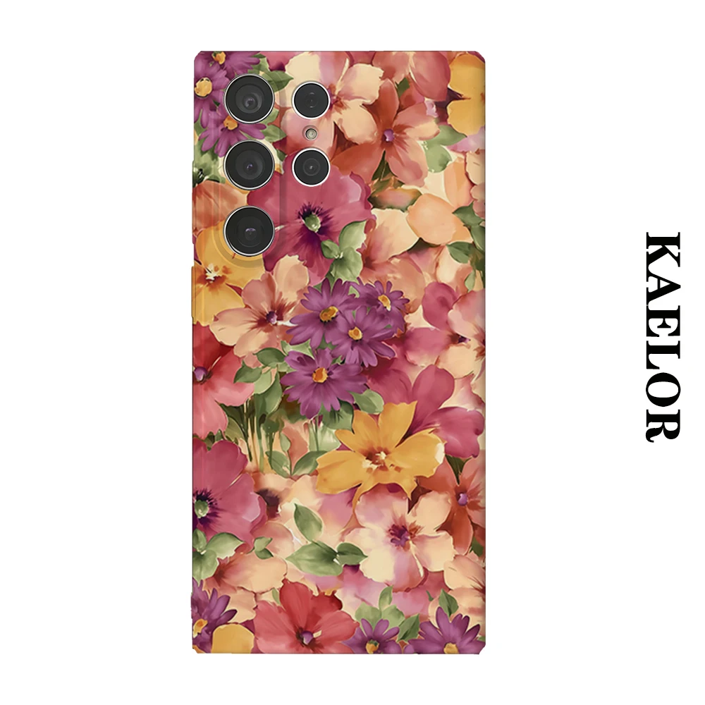 Watercolor Flower Durable Shiny Double-layer Case for Samsung S26 Ultra S25 S24 S23 Plus Anti-drop Scratch Resistant Cover