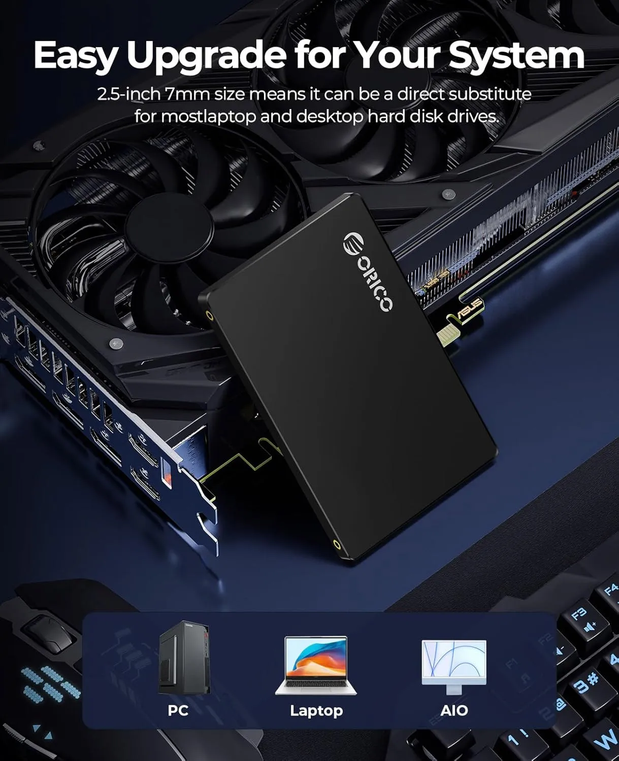 ORICO 1TB SATA SSD 2.5 Inch Internal Solid State Drive, Read Speed up to 500MB/s, SATA III 6Gbps for Desktop Laptop NAS DIY