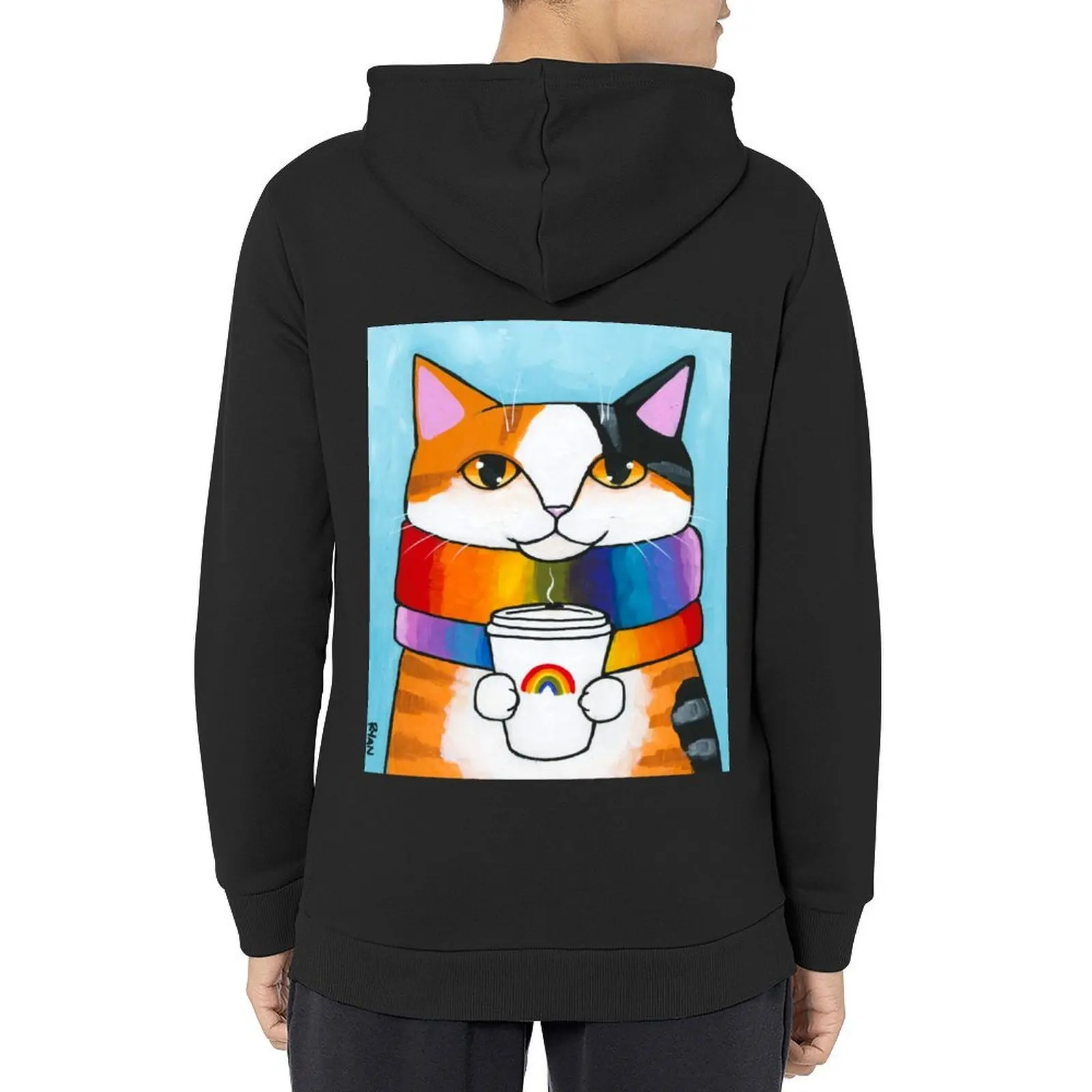 

Rainbow Coffee Cat Hoodie autumn clothes men clothing male clothes mens designer clothes hoodie man