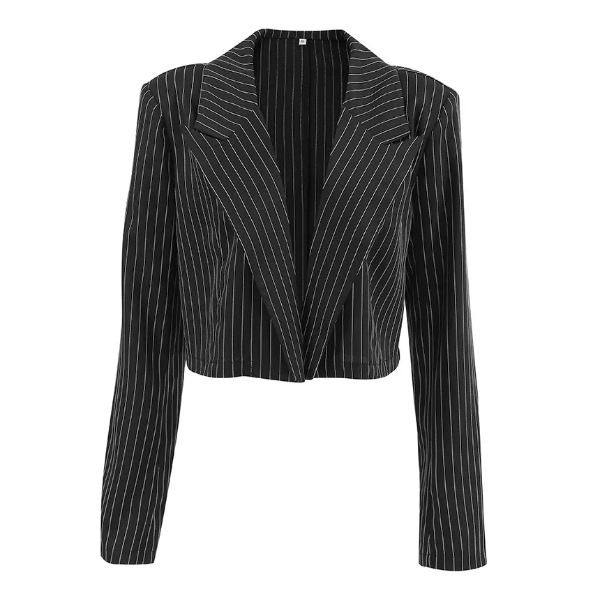 Women Clothes Slim Retro Black and White Striped Suit Jacket 2024 Autumn New Fashion Temperament All Match Short Cardigan