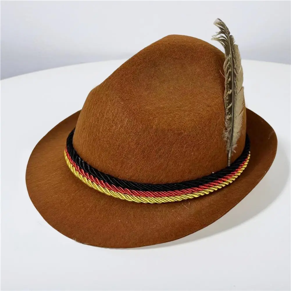 

Gentlemanly Hat Style Oktoberfest Fedora with Feather Rope Decor for 1920s Themed Parties Cosplay Events Unisex Retro Cap Style