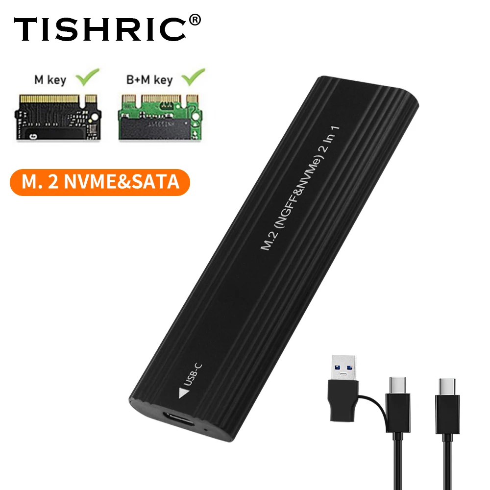 TISHRIC NVME Enclosure SSD External Case NVME NGFF Dual Protocol Compatible With 2230/2242/2260/2280 M.2 SSD Solid State