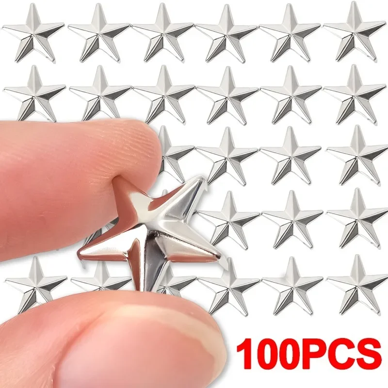 10/100PCS Star Rivets Silver Metal Craft Spikes Luggage Leather Clothes Shoes DIY Accessories Hat Belt Bag Decor Punk Claw Nail