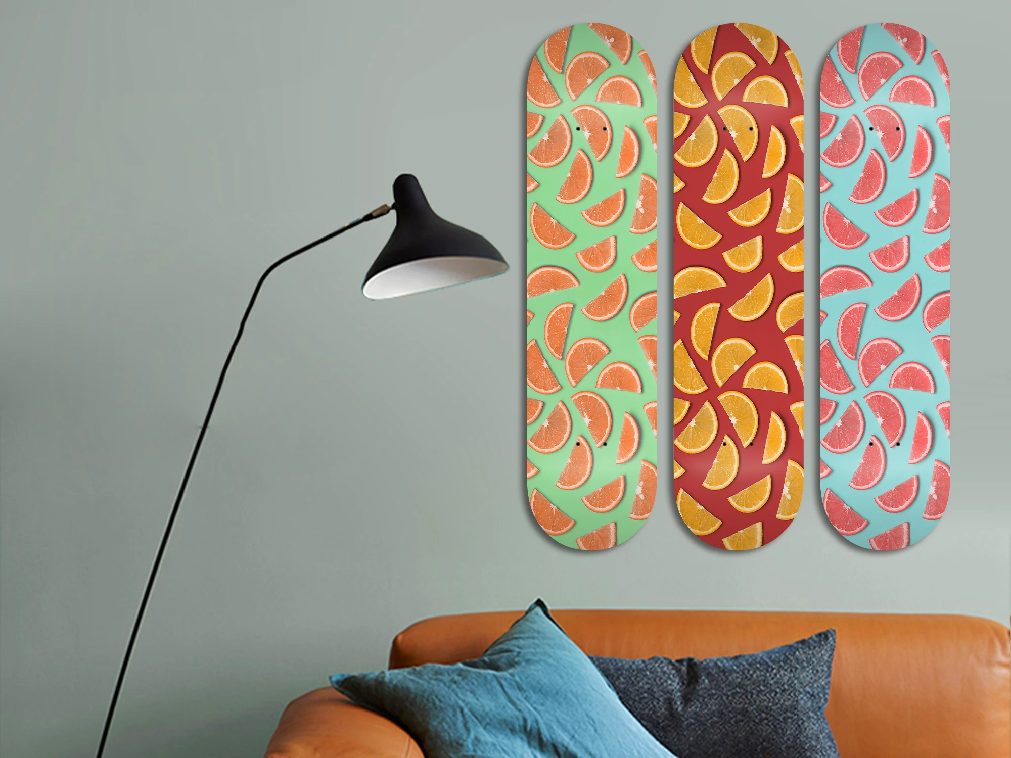 Set of 3pcs Fruit Art Skateboard Wall Art 7-layer Maple Decoration Skateboard Furnish and Decorate for Home Decor