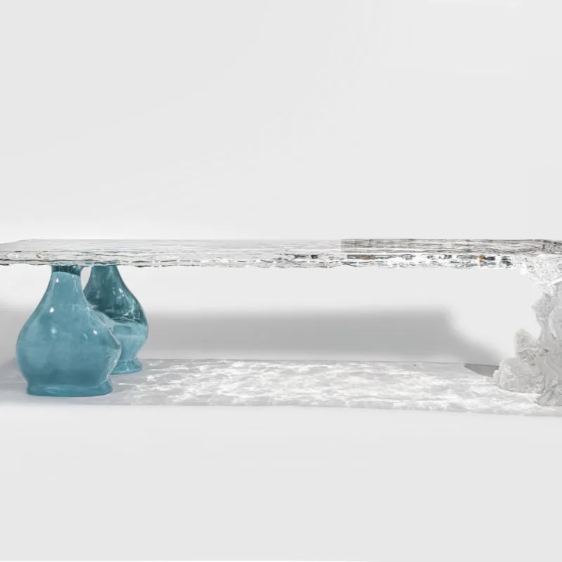 Ice crystal transparent sculpture design table, modern living room dining table, coffee table