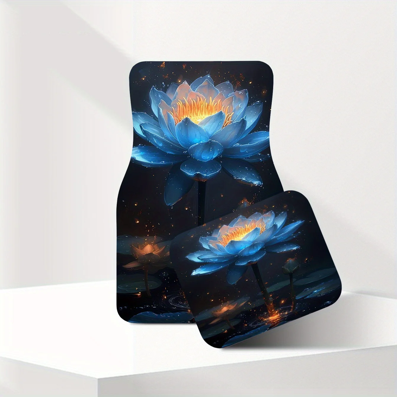 4pcs Blue For Lotus Car Mats Set - Fit For All, Luxury Dark Blue & Golden Glowing Night Design, Non-Slip All-Season Auto Liners,