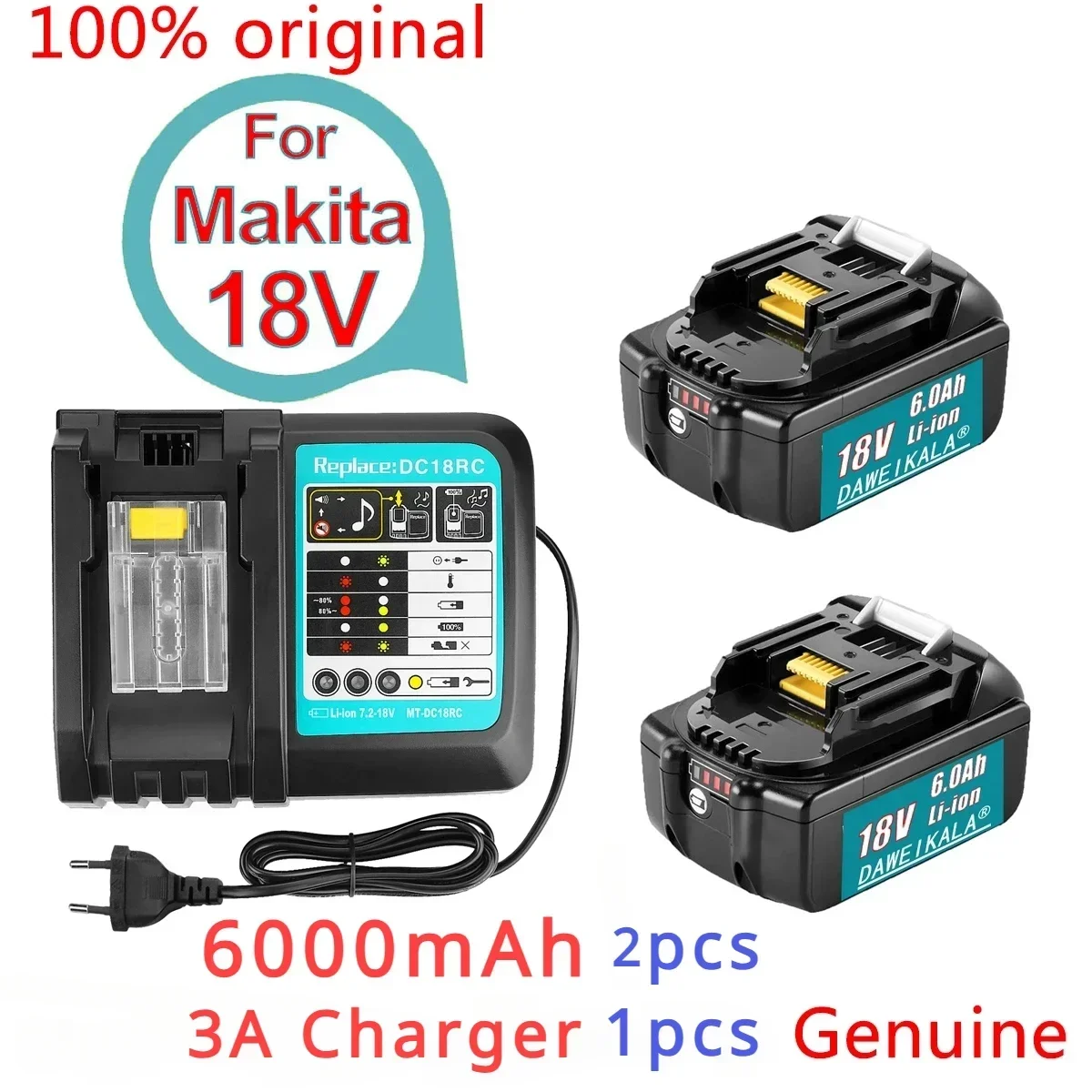 2024 New Makita 18V rechargeable lithium-ion battery with 6000mAh, LED power display, used for LXT  BL1860 BL1850 3A charger