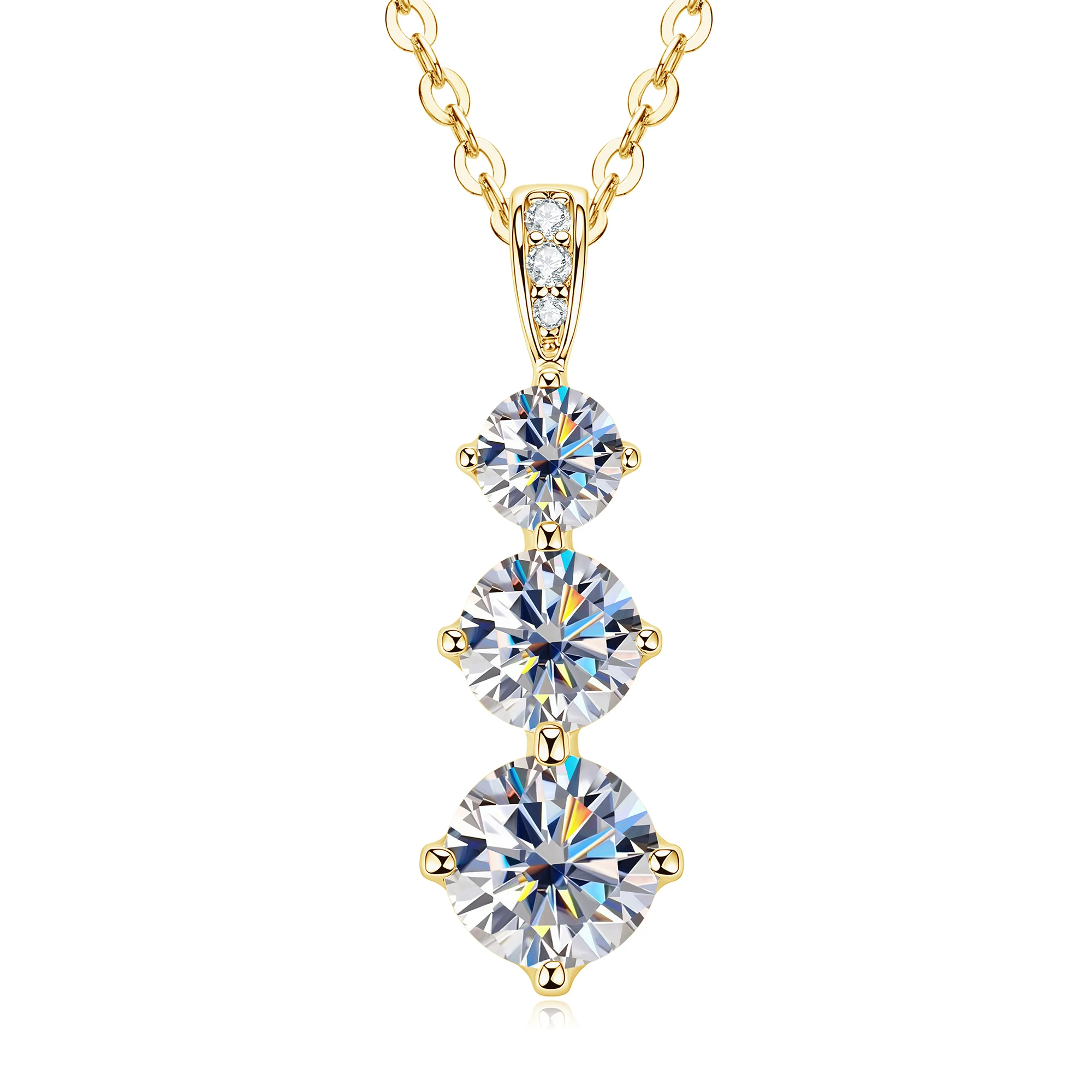 Abestecom Three-stone Crown Pendant Necklace 6mm Round VVS1 D Color Moissanite Necklaces Woman's Jewelry Fine Gift Accessory