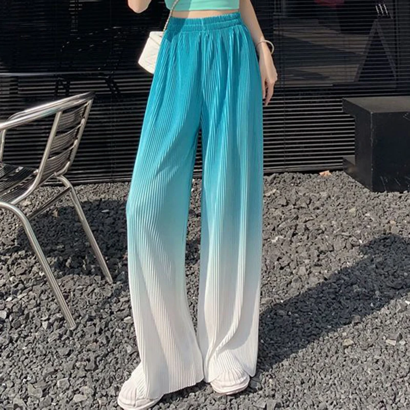 

Pleated three color gradient pants summer woman fluid harajuku fashion pants trousers Wide joggers techwear women