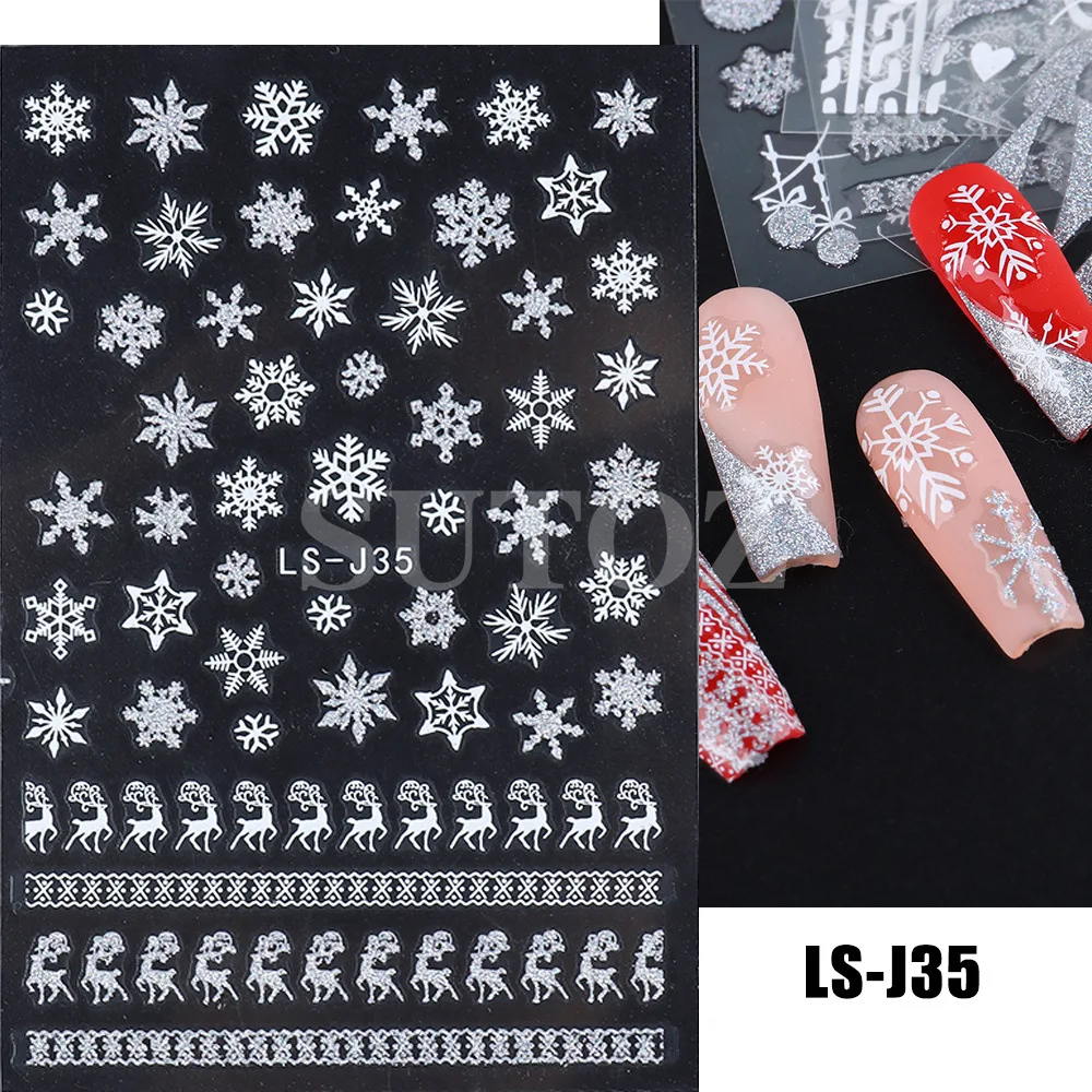 New Fashion Nail Stickers Winter Christmas Tree Elk Snowflake Gold Silver Sparkling Powder Back Adhesive Nail Stickers