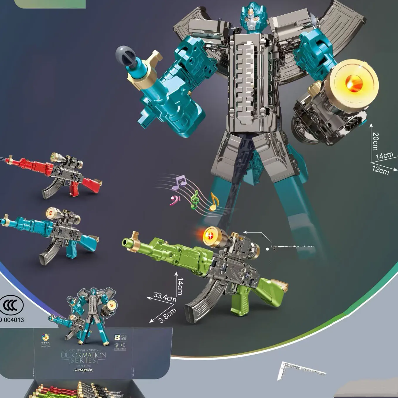 Новый высококачественный имитирующий робот-трансформер АК, 2 типа звуковых и световых эффектов, стрельба пуль, изысканное качество изготовления.