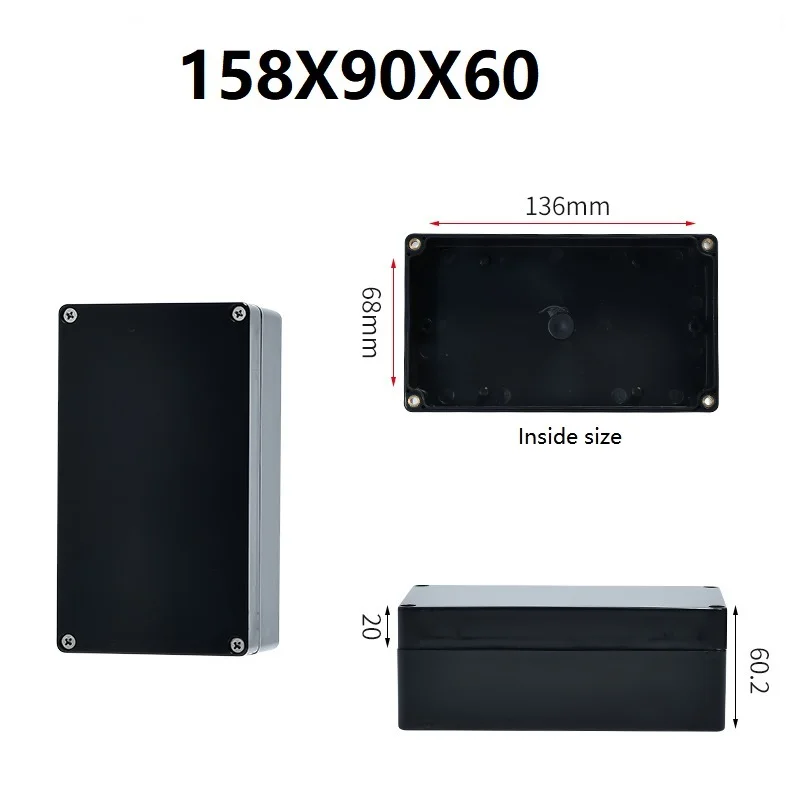 Zwarte kleur buiten waterdichte IP66 behuizing ABS plastic doos elektronische projectbehuizing instrumentbehuizing aansluitdoos verschillende maten