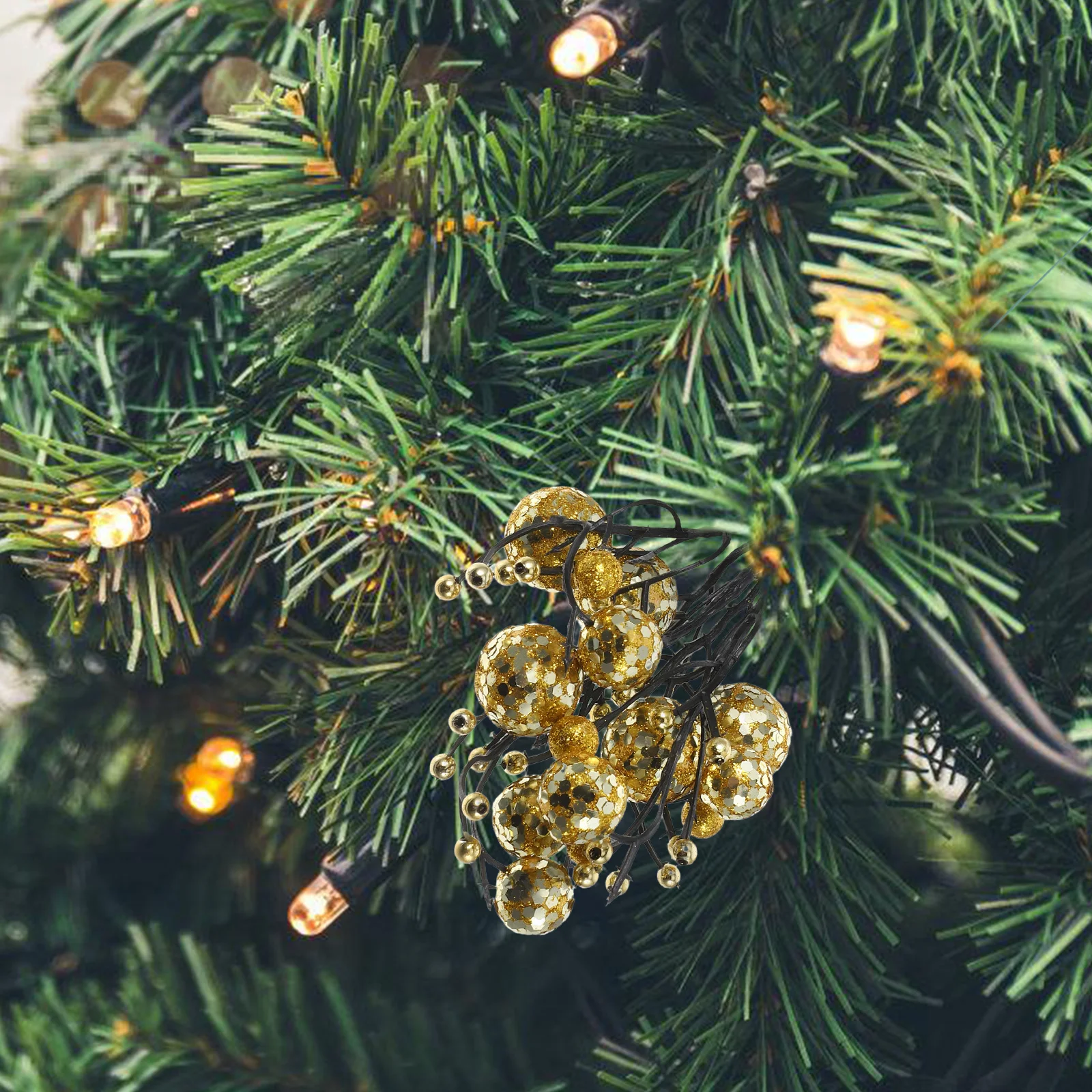 

1pcs Artificial Berry Stems Golden Christmas Glitter Picks For Diy Wreath Tree Decor Holiday Home Decoration Faux Winter Berry