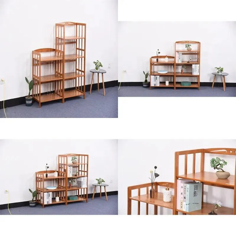 Custom Multi Layer Solid Wood Floor Standing Bookcase Creative Space Saving Living Room Storage Shelf