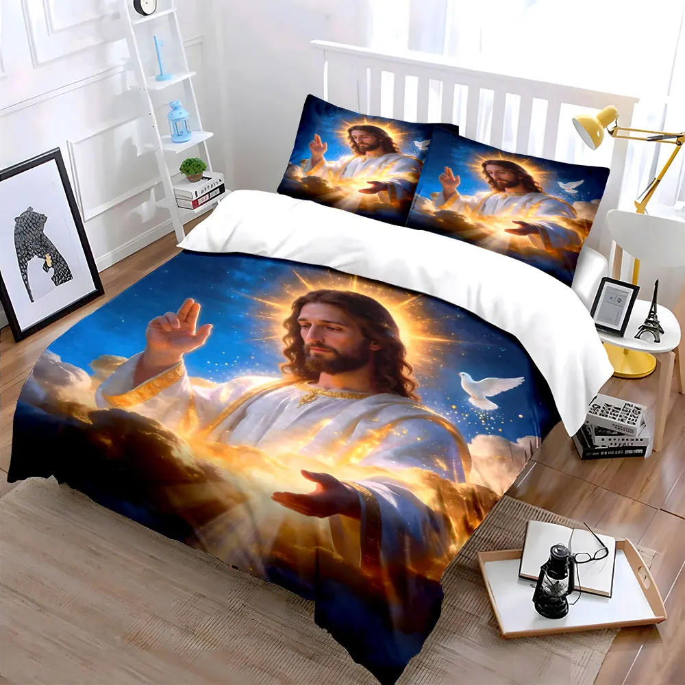 Divine figure under holy light Print Bedding Set 1 Duvet Cover 2 Pillowcases for Adult and Children Luxury Gift Full Size