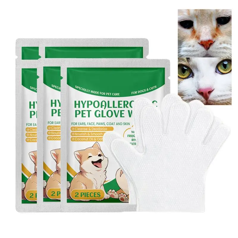 Pet Gloves Wipes Pet Bathing Wipes Cleaning Daily Care And Travel 5 Pairs Wipes For Dogs & Cats For Body Paws Butt Daily Care