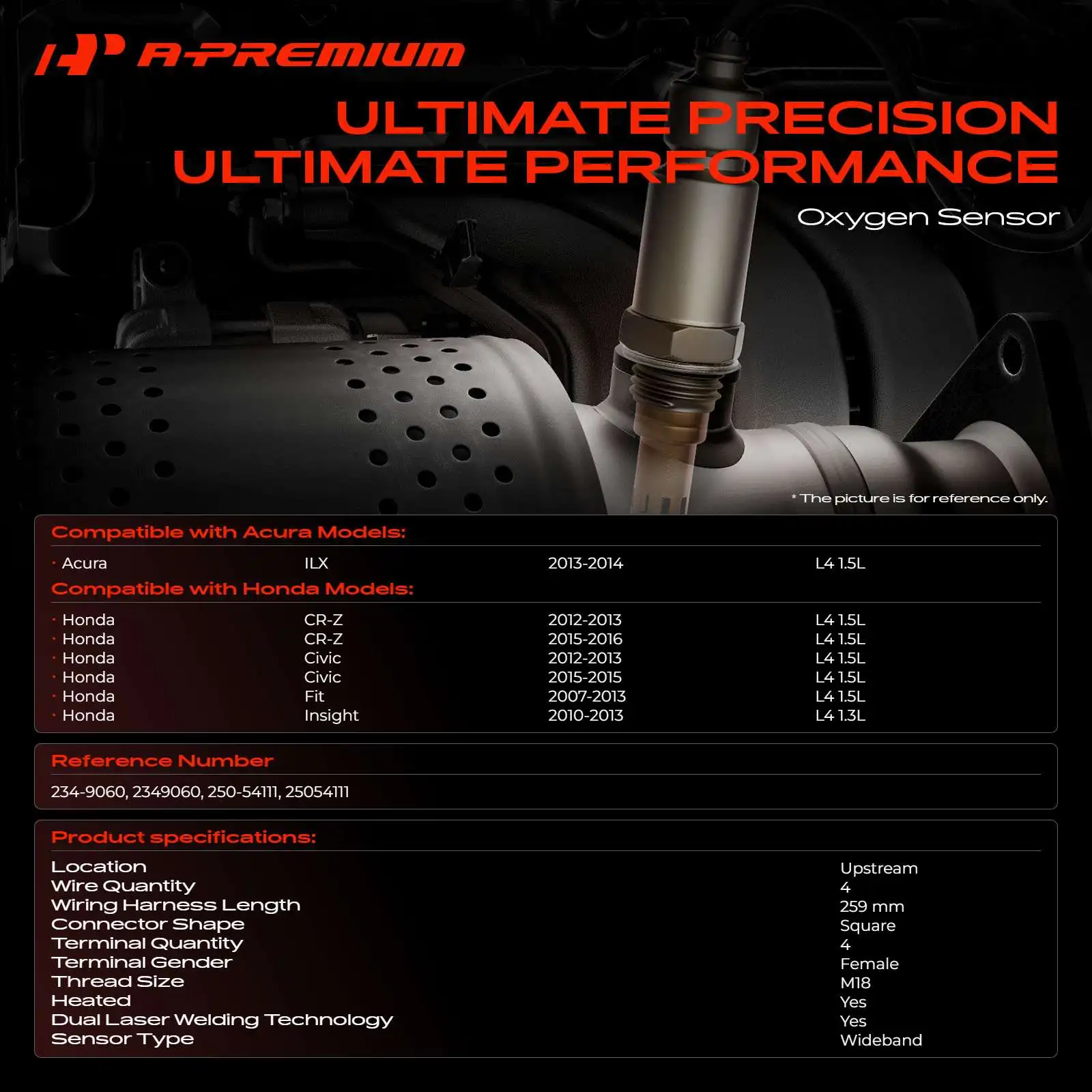 A-Premium Upstream O2 Oxygen Sensor for Honda Civic Fit CR-Z 1.5L Insight 1.3L Acura ILX