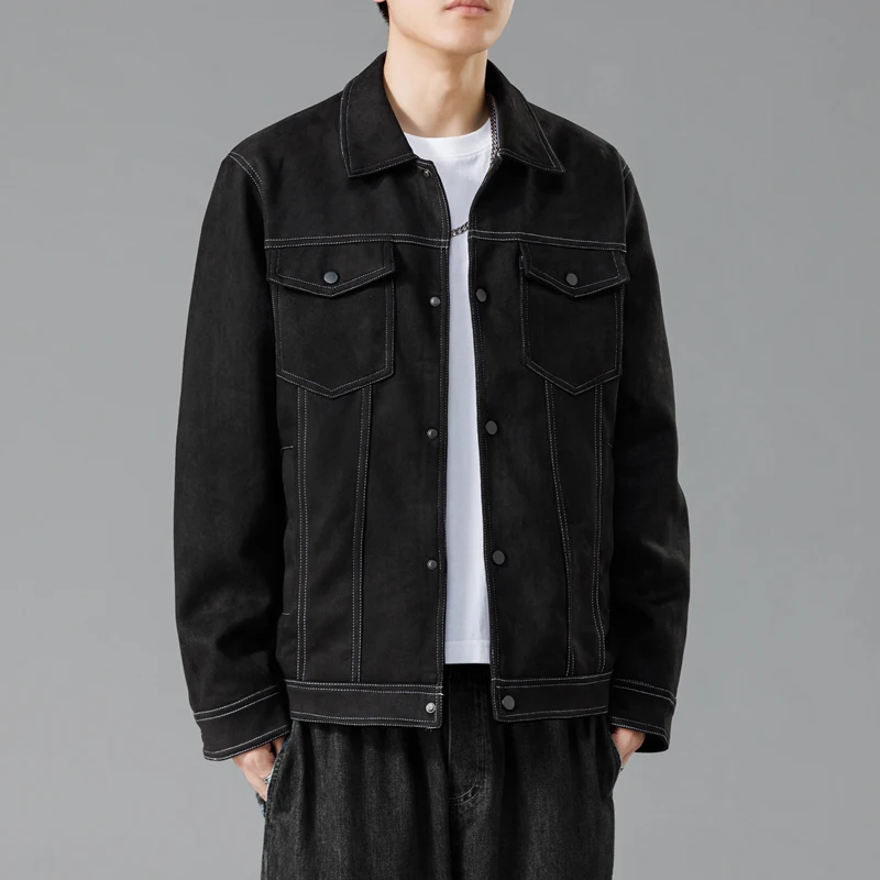 

Мужская куртка в спортивном стиле для кемпинга, однотонная, с карманами, повседневная, с отложным воротником, модная, приталенная, удобная, универсальная