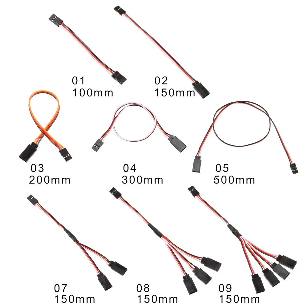 Rcサーボ-延長ケーブル,ヘリコプター用ワイヤー100mm, 150mm, 200mm, 300mm, 500mm, 1個,5個