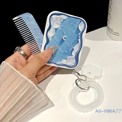 New Starry Sky Portable Folding Small Mirror Set Cosmetic Mirror For Class Pocket Mirror And Comb All-In-One Girls Gift