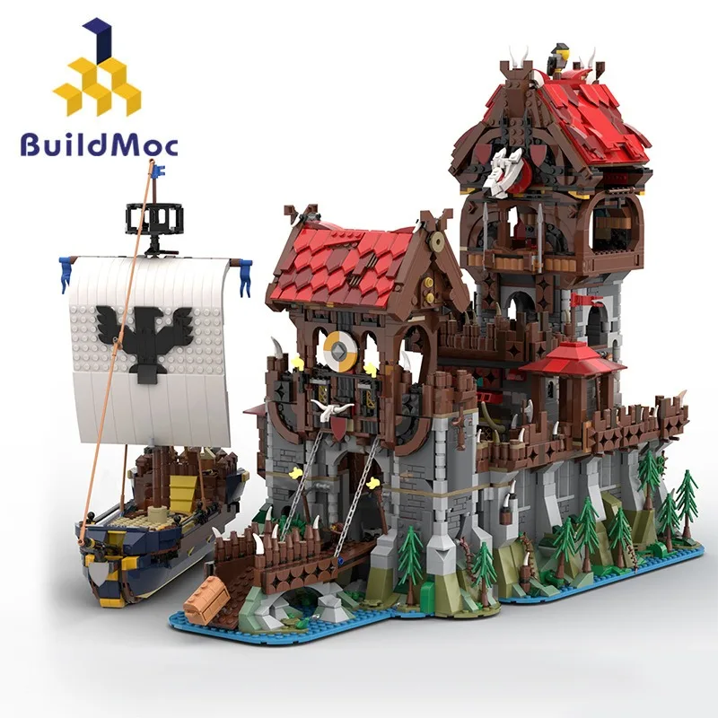 4984PCS MOC-136695 Wolf Pack Tower Building Blocks Set Medieval Ship Classic Castle Model Bricks DIY Toy Children Christmas Gift