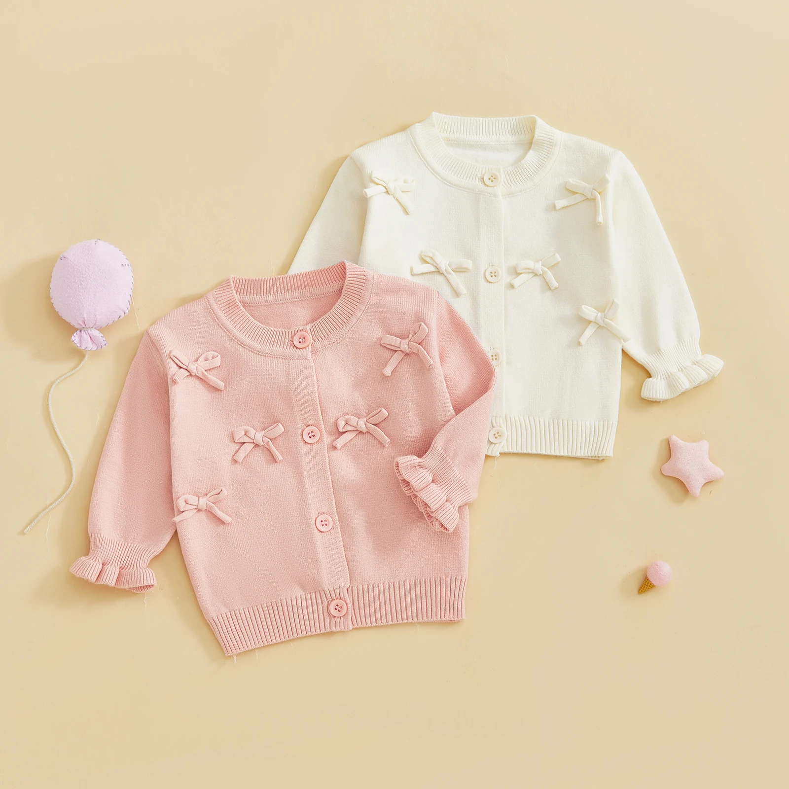 

Toddler Baby Girl Knitted Cardigan 3D Bow Long Sleeve O-Neck Button-up Sweater Casual Winter Fall Clothes